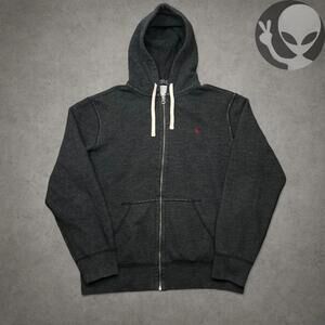 Ralph Lauren Dark Charcoal Gray Zip Hoodie with Red Pony
